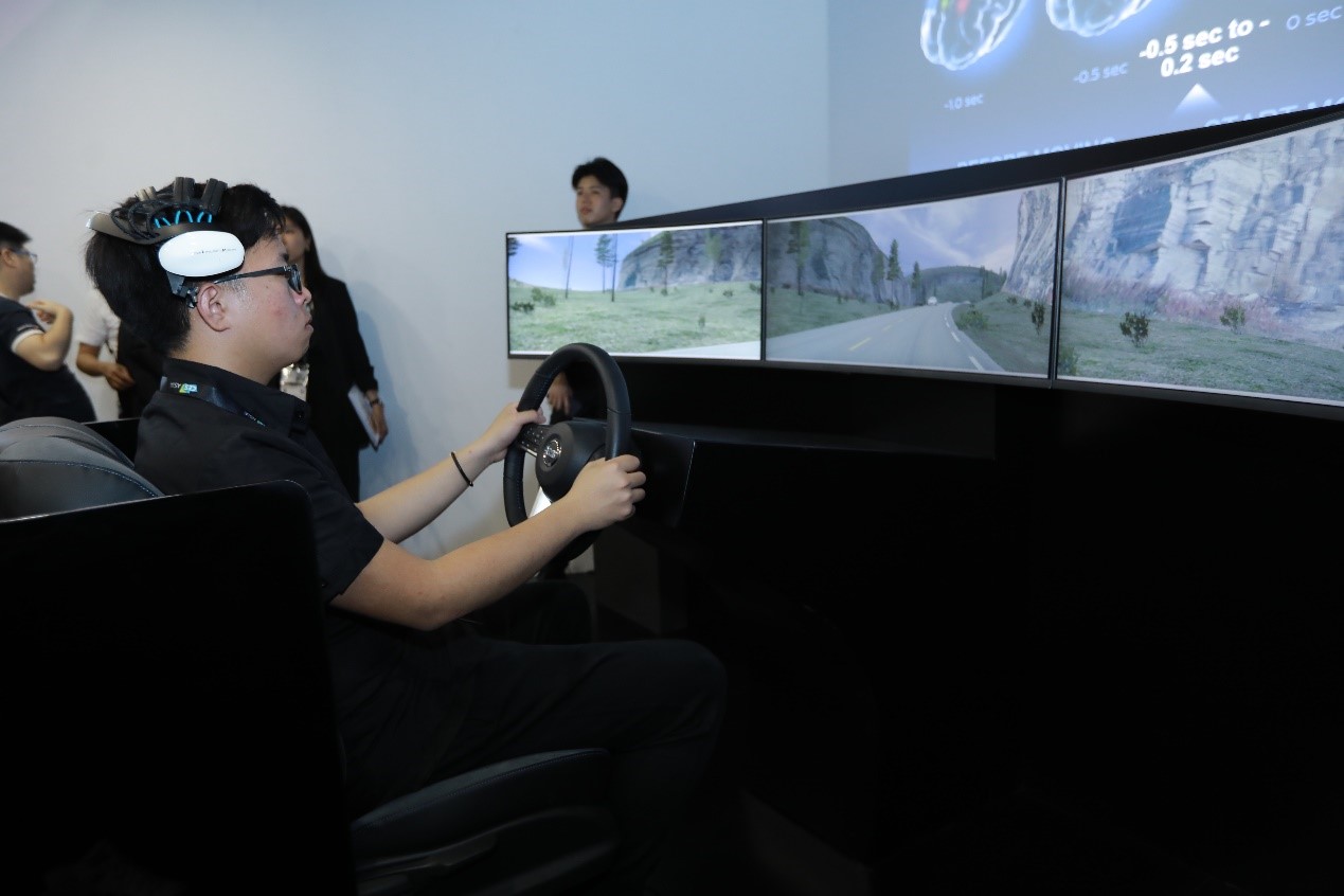 参观者体验脑控车